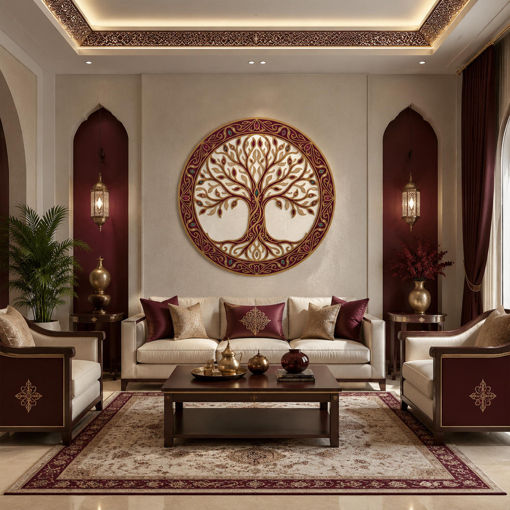 Burgundy Tree Of Life in a modern room