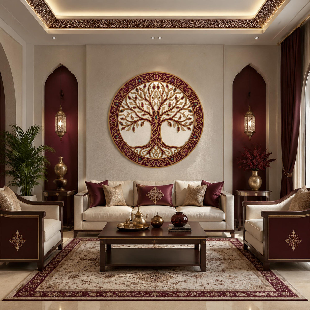 Burgundy Tree Of Life in a modern room