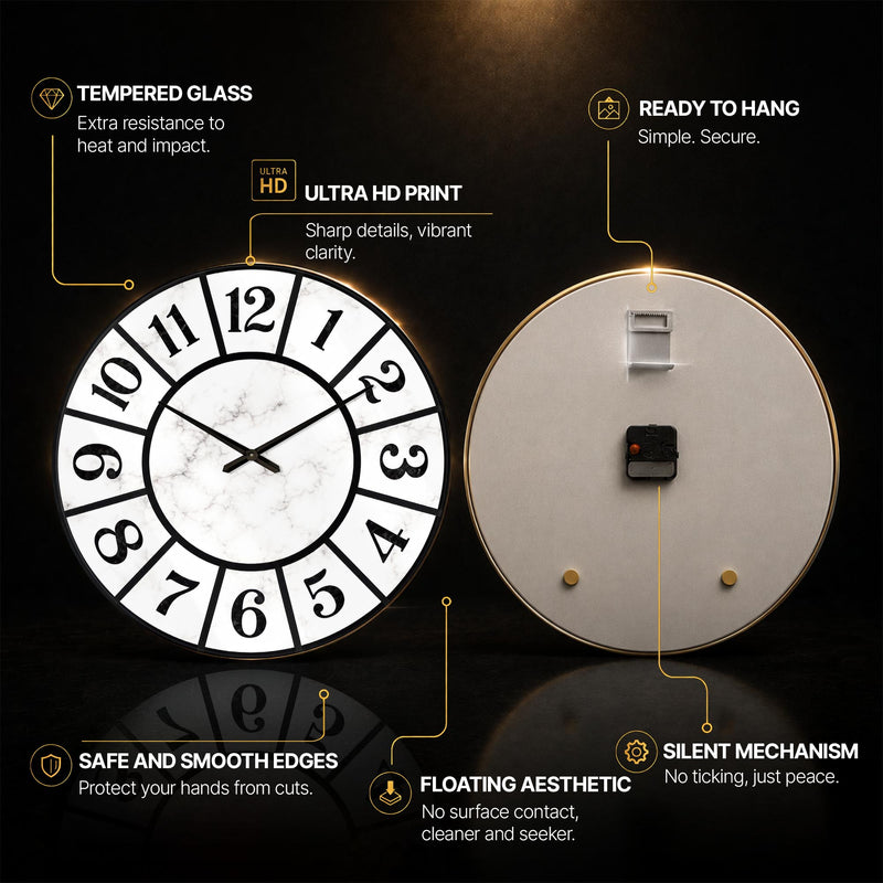 Classic Marble Timepiece — tempered glass, ultra HD print, ready to hang