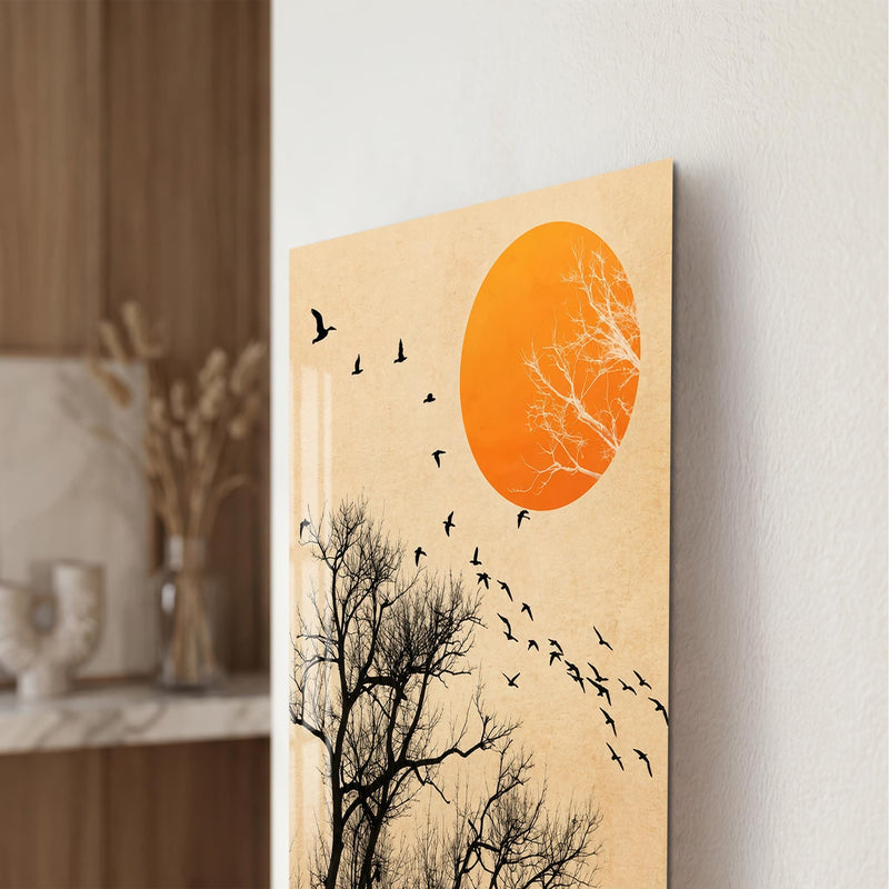 Artronauts Glass Print Birds Across Orange Sun Glass Wall Art