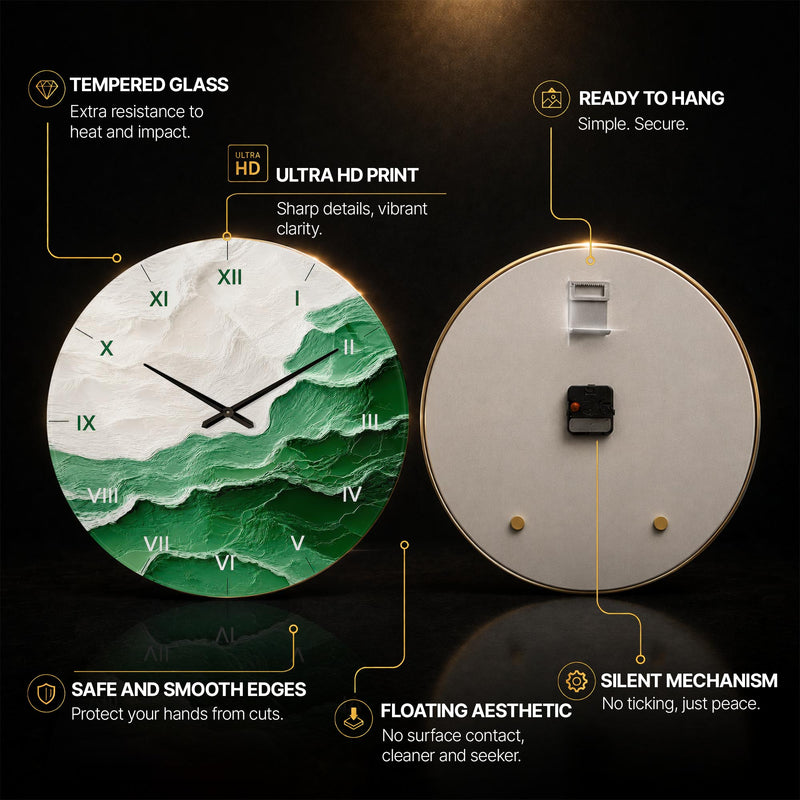 Emerald Marble Waves — tempered glass, ultra HD print, ready to hang