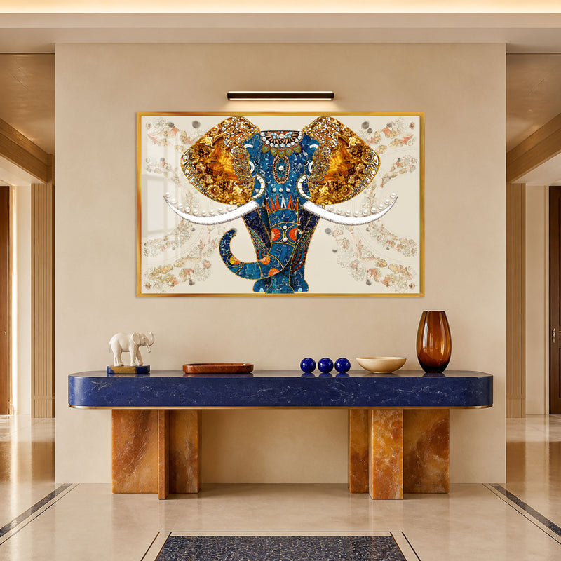 Mosaic Elephant Portrait with gold frame