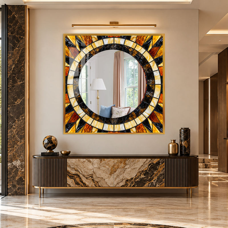 Amber Mosaic Sunburst with black frame