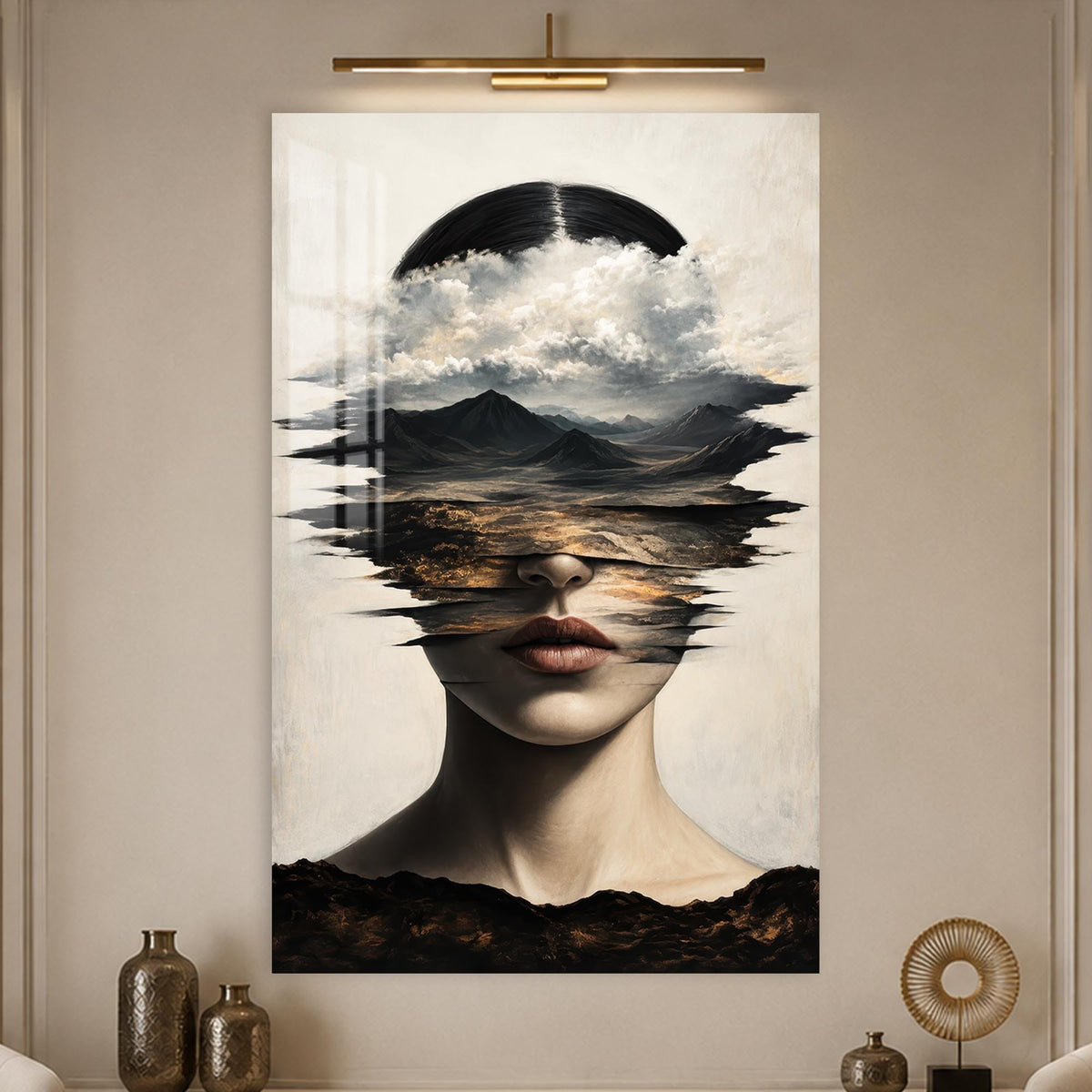 Artronauts Glass Print Mountain Veiled Woman Glass Wall Art