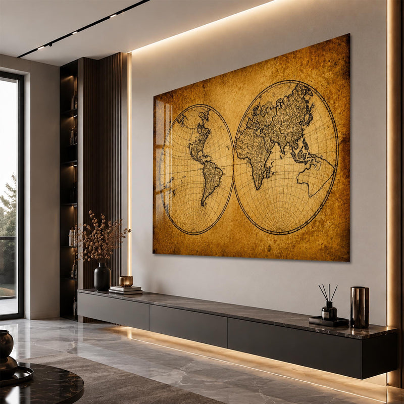 Artronauts Glass Print Antique World Map Glass Wall Art