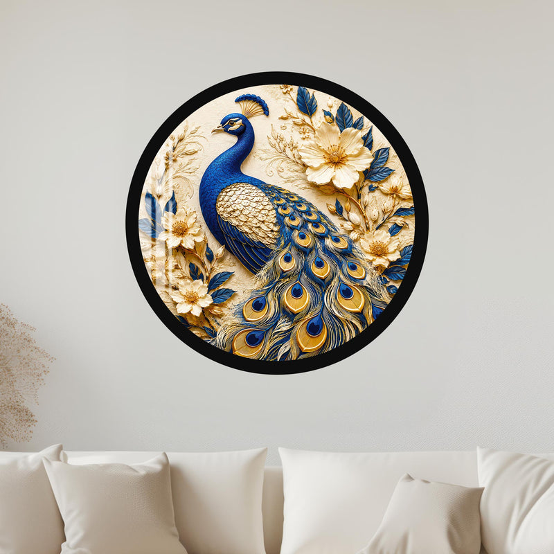 Ivory Peacock Garden with black frame