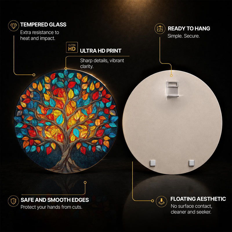 Vibrant Tree Of Life — tempered glass, ultra HD print, ready to hang