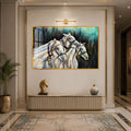 Artronauts Glass Print 18x12 cm | 7.1"x4.7" / Gold Three White Horses Glass Wall Art