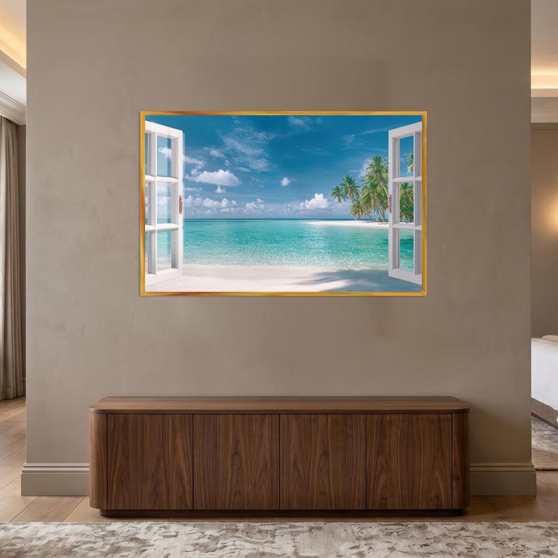 Tropical Window Escape with gold frame