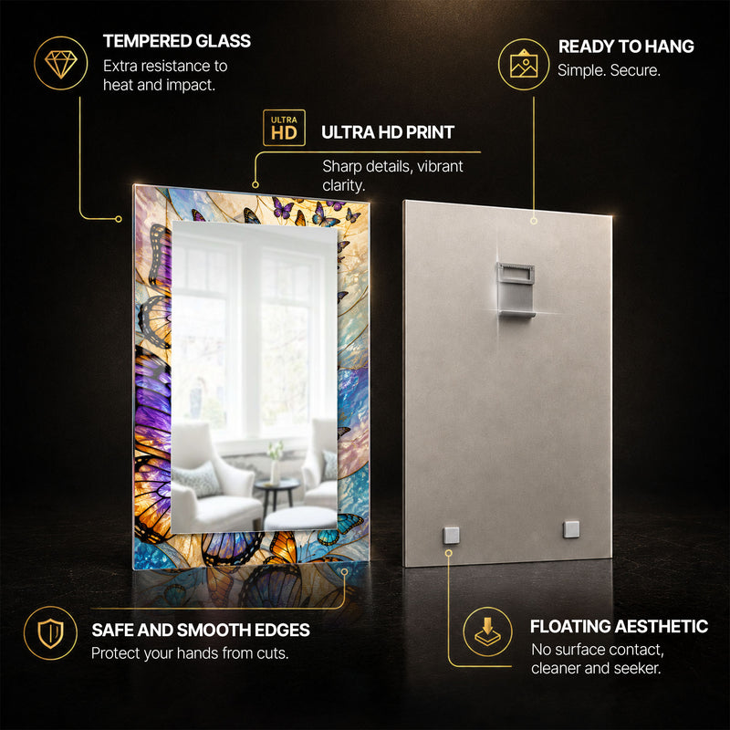 Butterfly Mosaic — tempered glass, ultra HD print, ready to hang