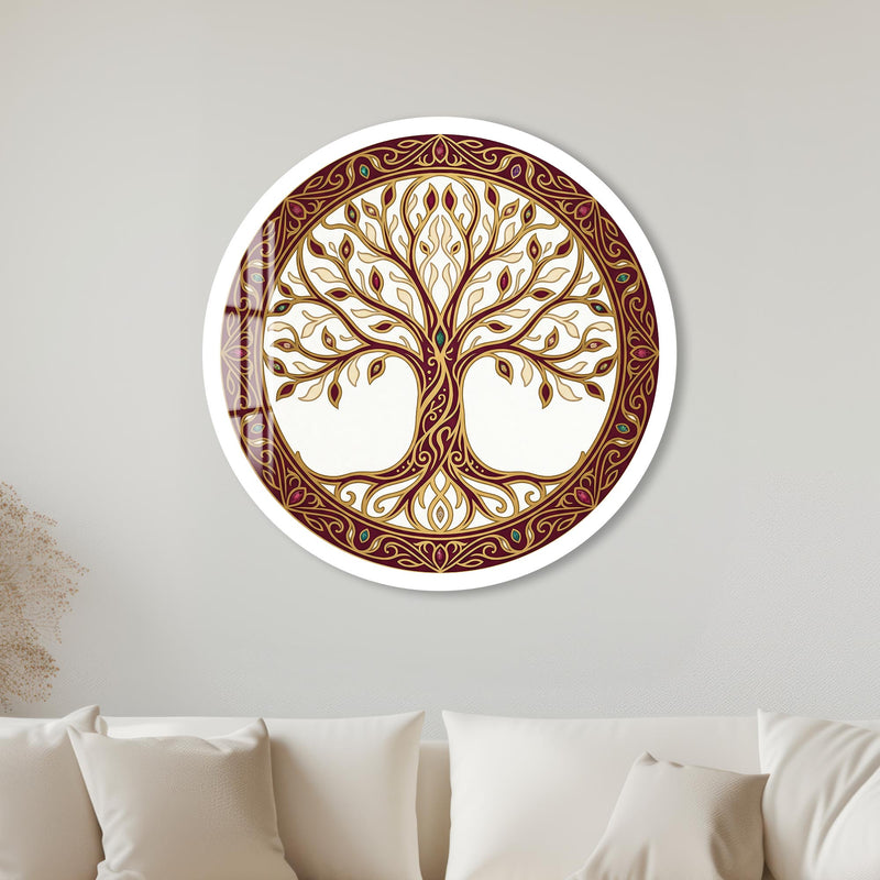 Jewelled Burgundy Tree Of Life with white frame