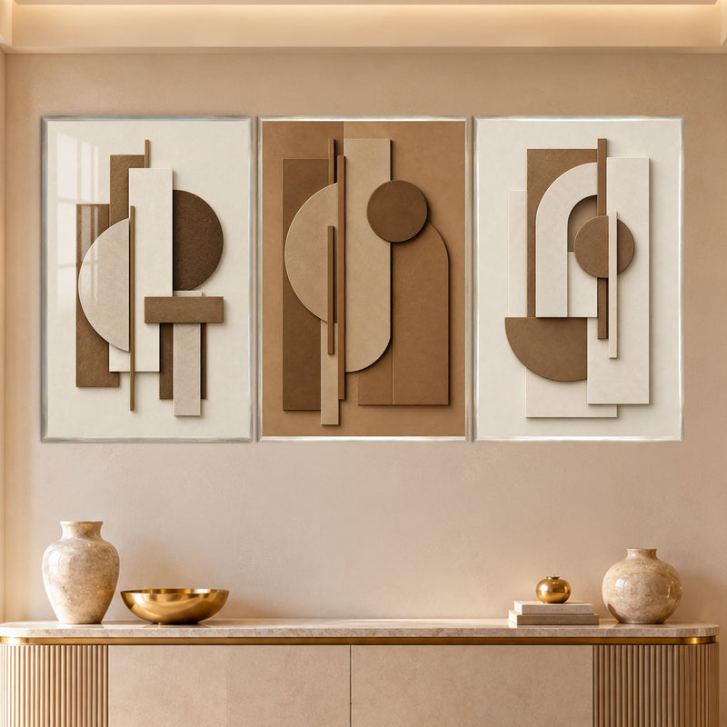Earthtone Geometric Harmony with silver frame