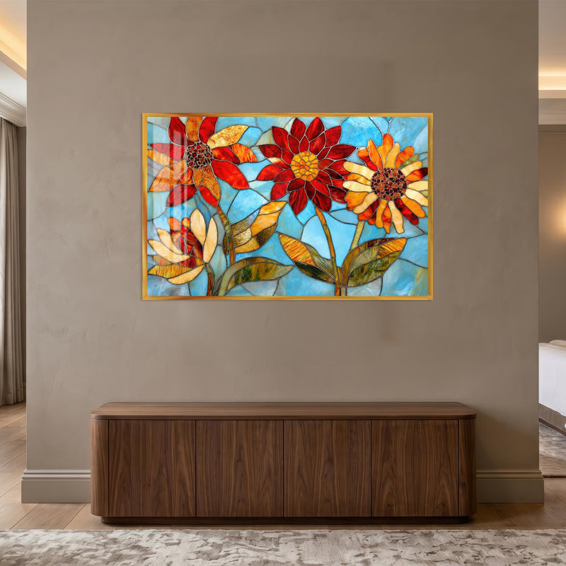 Stained Glass Blooms with gold frame