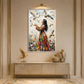 Woman Among Flying Birds with silver frame