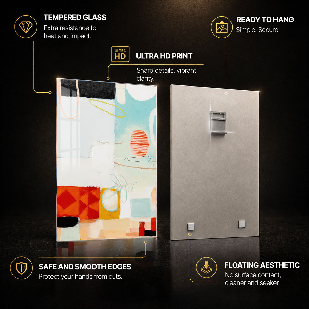 Playful Geometric Rhythm — tempered glass, ultra HD print, ready to hang