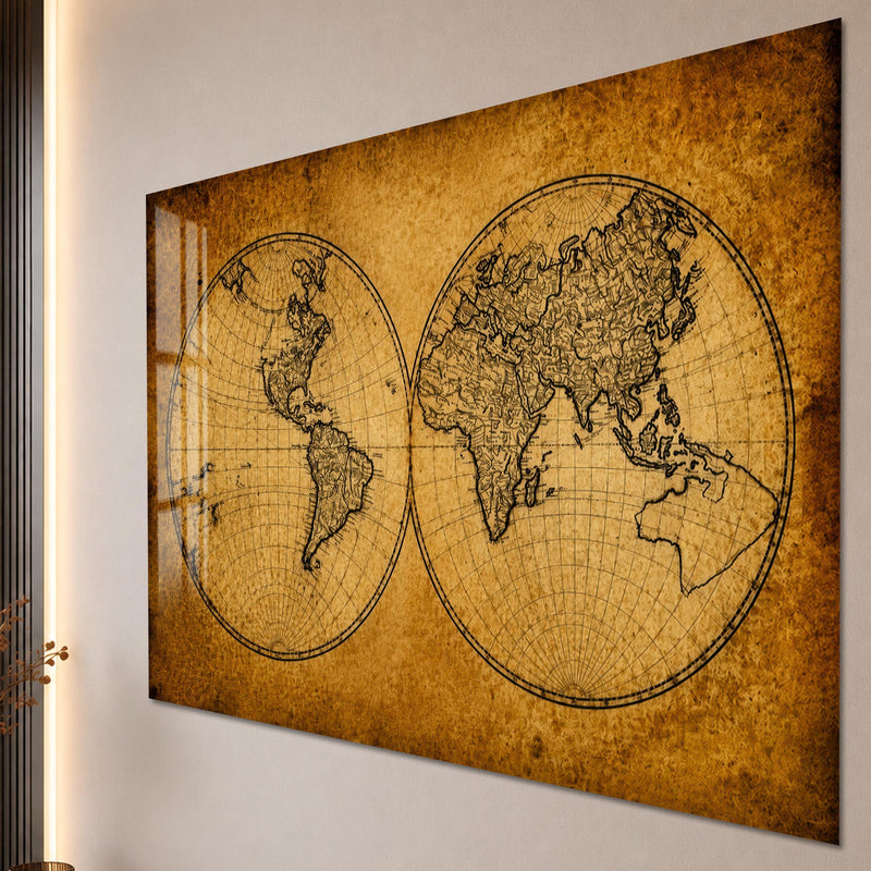 Artronauts Glass Print Antique World Map Glass Wall Art