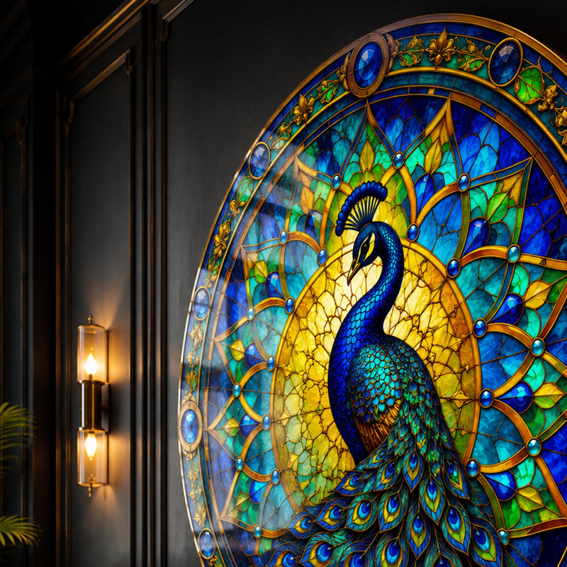 Emerald Stained Glass Peacock lifestyle view