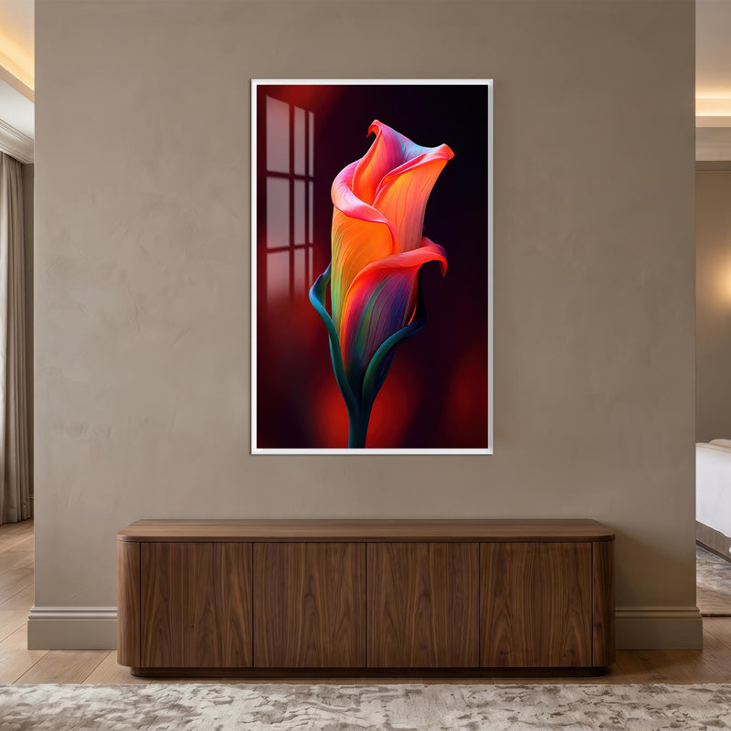 Neon Calla Bloom with white frame