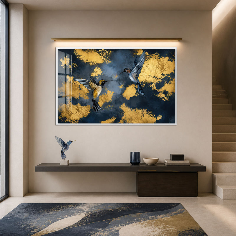 Gilded Hummingbird Dance with white frame