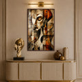 Artronauts Glass Print 12x18 cm | 4.7"x7.1" / Walnut Geometric Saxophone Player Glass Wall Art
