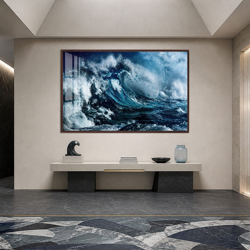 Artronauts Glass Print 18x12 cm | 7.1"x4.7" / Walnut Powerful Ocean Wave Glass Wall Art