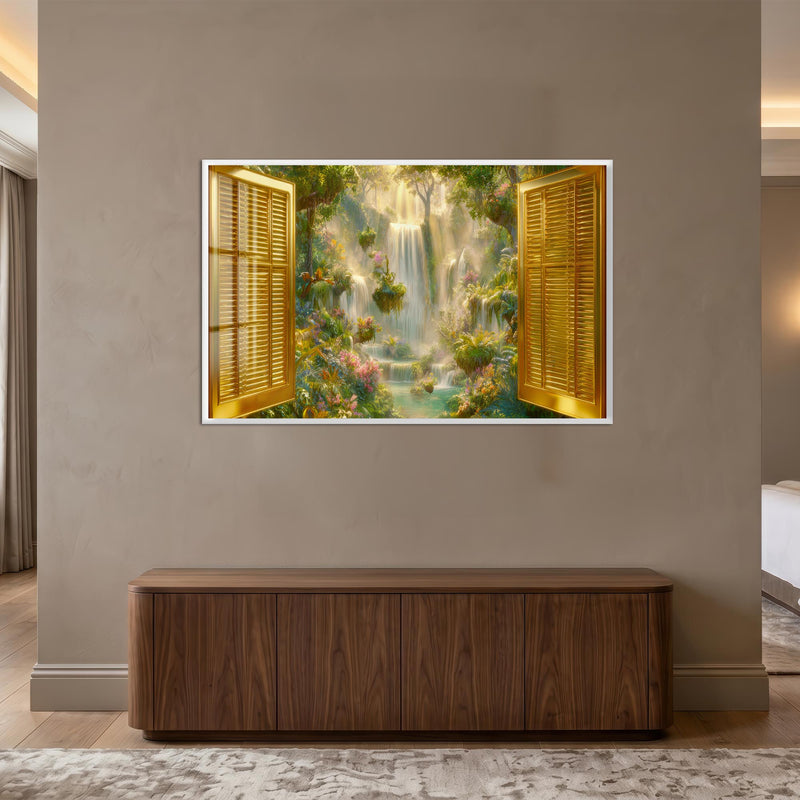 Golden Paradise Falls with white frame