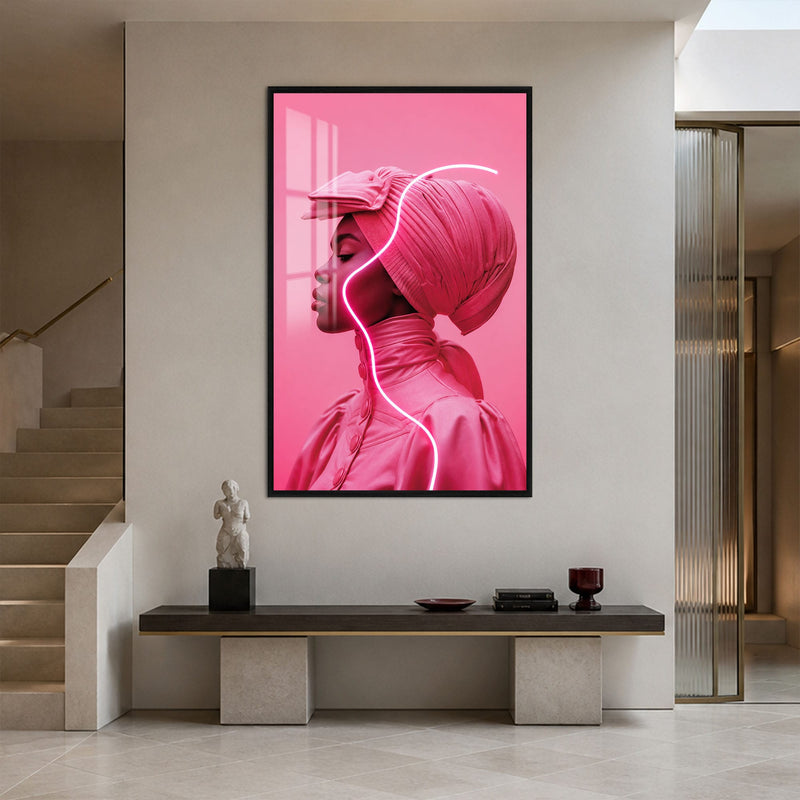 Artronauts Glass Print 12x18 cm | 4.7"x7.1" / Black Pink Neon Profile Glass Wall Art