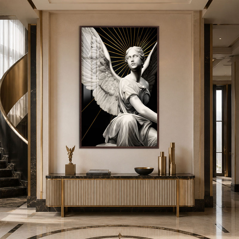 Artronauts Glass Print 12x18 cm | 4.7"x7.1" / Walnut Radiant Angel Glass Wall Art