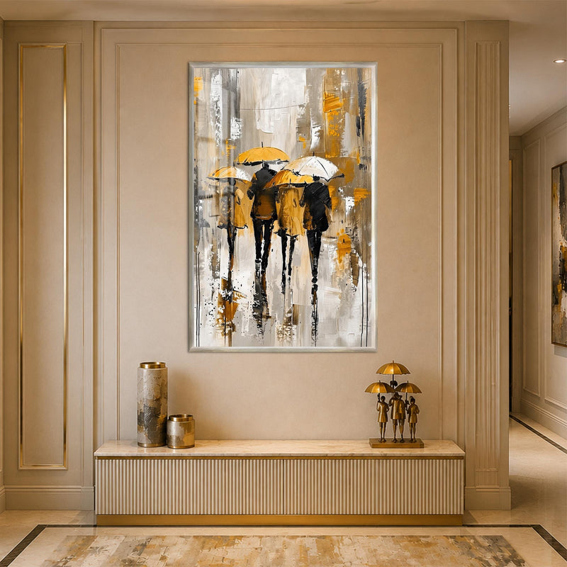 Artronauts Glass Print 12x18 cm | 4.7"x7.1" / Silver Umbrellas in the Rain Glass Wall Art