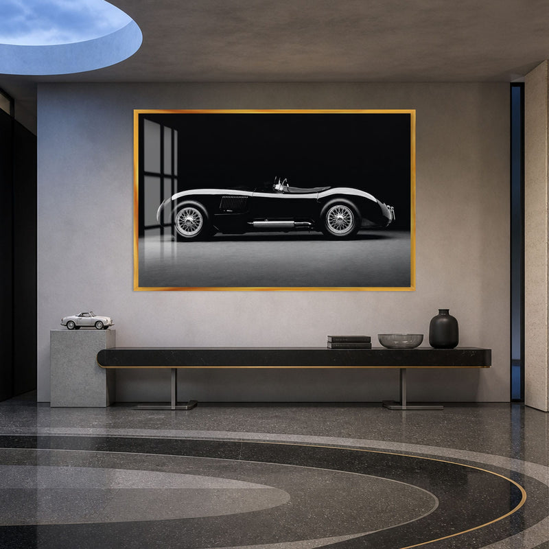 Artronauts Glass Print 18x12 cm | 7.1"x4.7" / Gold Classic Black Roadster Glass Wall Art
