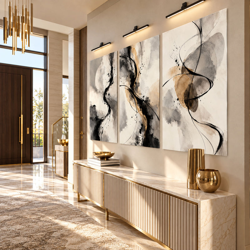 Abstract Ink Flow Triptych lifestyle view