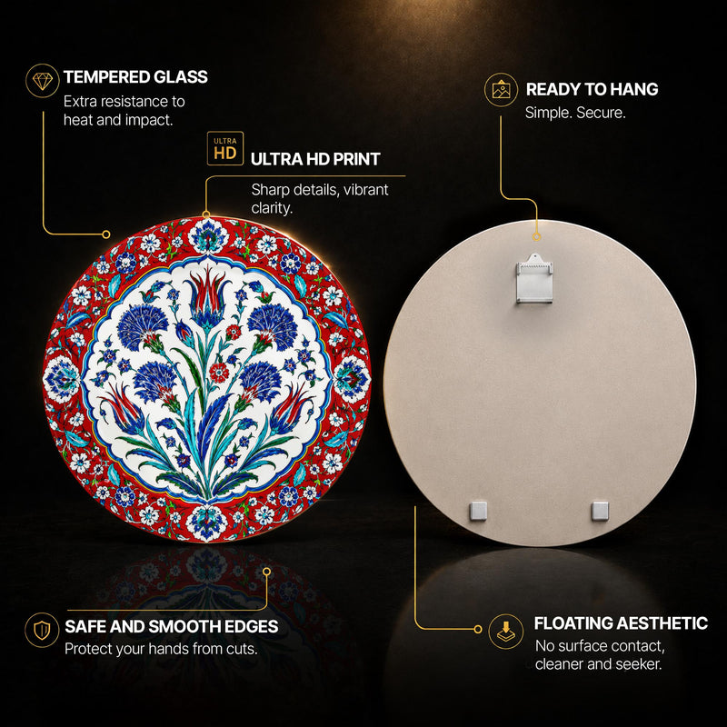 Ottoman Floral Medallion — tempered glass, ultra HD print, ready to hang