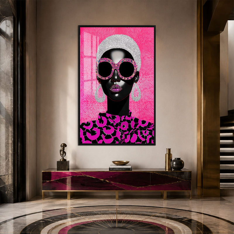 Artronauts Glass Print 12x18 cm | 4.7"x7.1" / Black Pink Crystal Diva Glass Wall Art