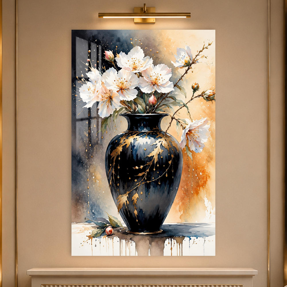 Blossoms in Black Vase in a modern room