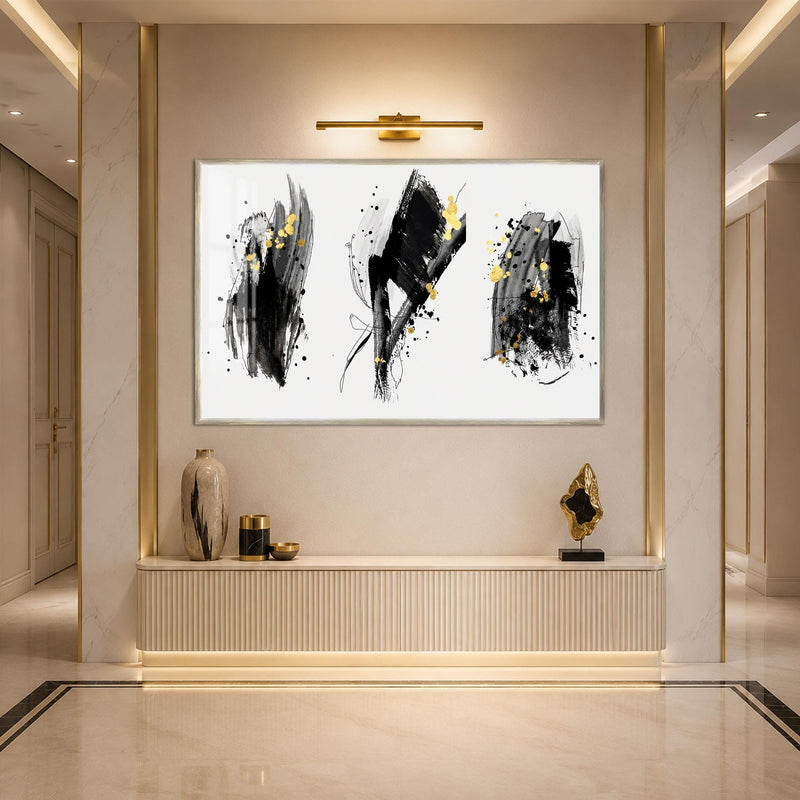 Artronauts Glass Print 18x12 cm | 7.1"x4.7" / Silver Ink and Gold Strokes Glass Wall Art