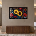 Midnight Sunflower Garden with walnut frame