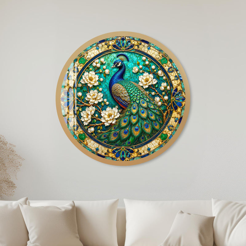 Jeweled Peacock Garden with gold frame