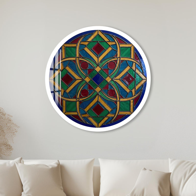 Leaded Glass Star Cross with white frame