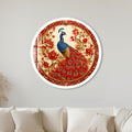 Crimson Blossom Peacock with white frame