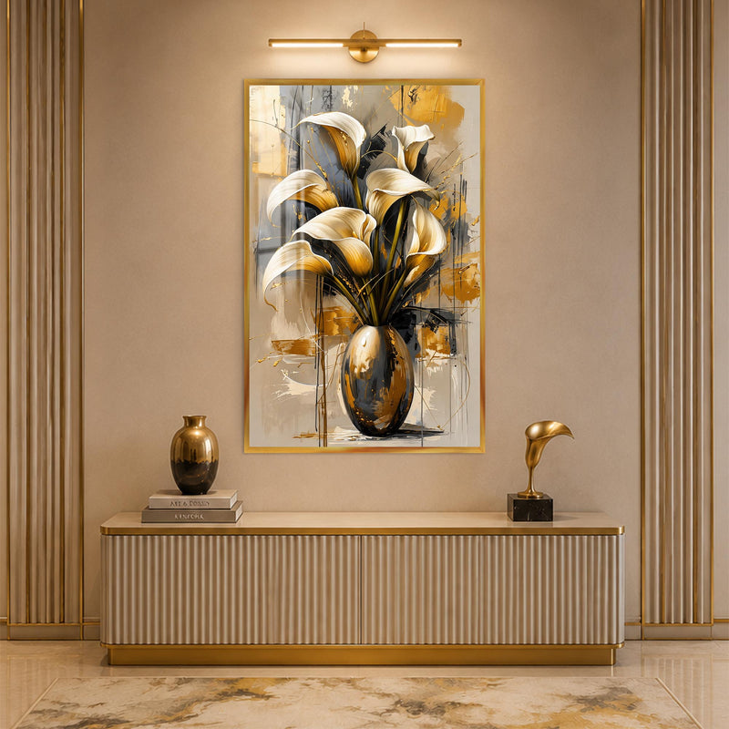 Golden Calla Lily Vase with gold frame
