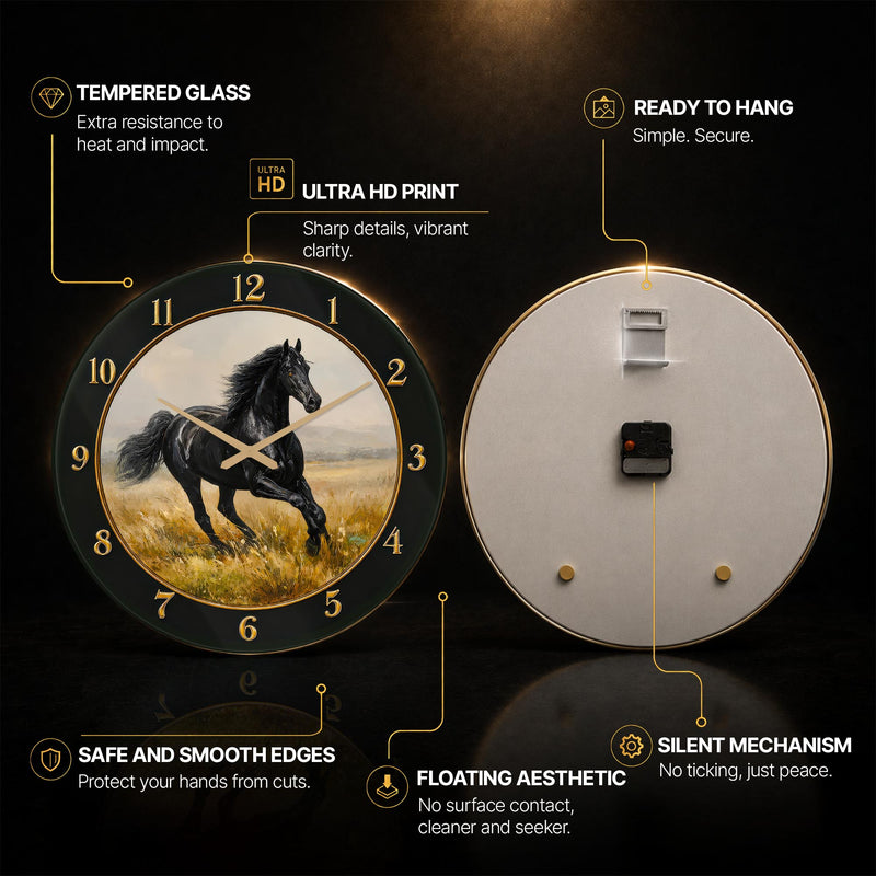 Black Stallion — tempered glass, ultra HD print, ready to hang
