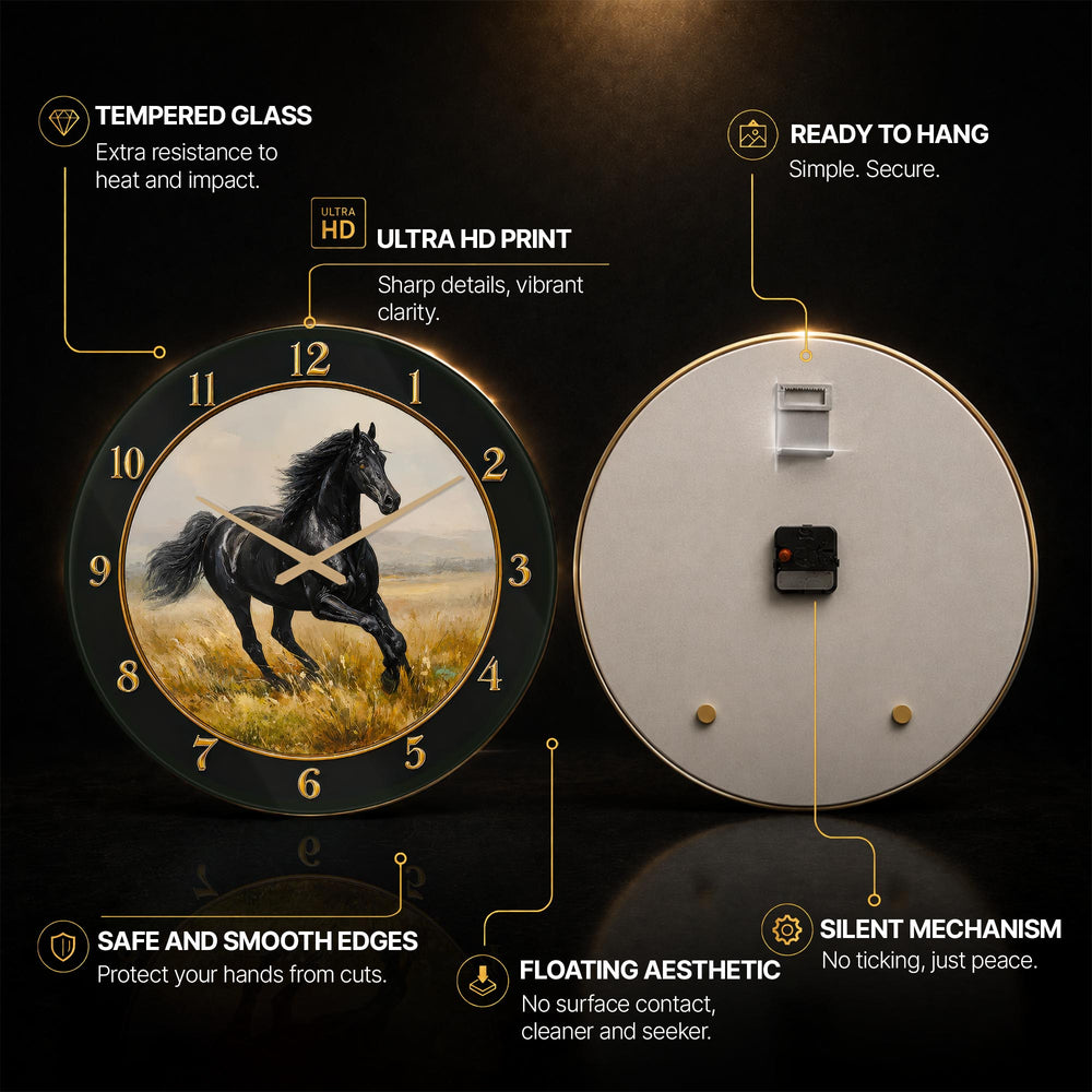 Black Stallion — tempered glass, ultra HD print, ready to hang