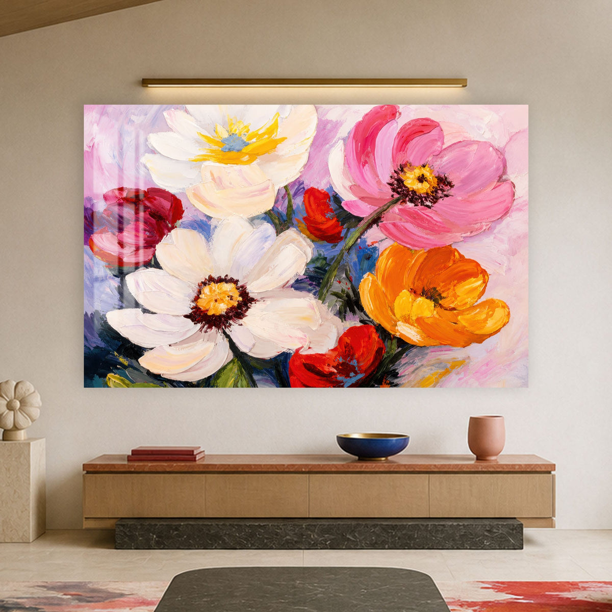 Artronauts Glass Print Vibrant Painted Blossoms Glass Wall Art