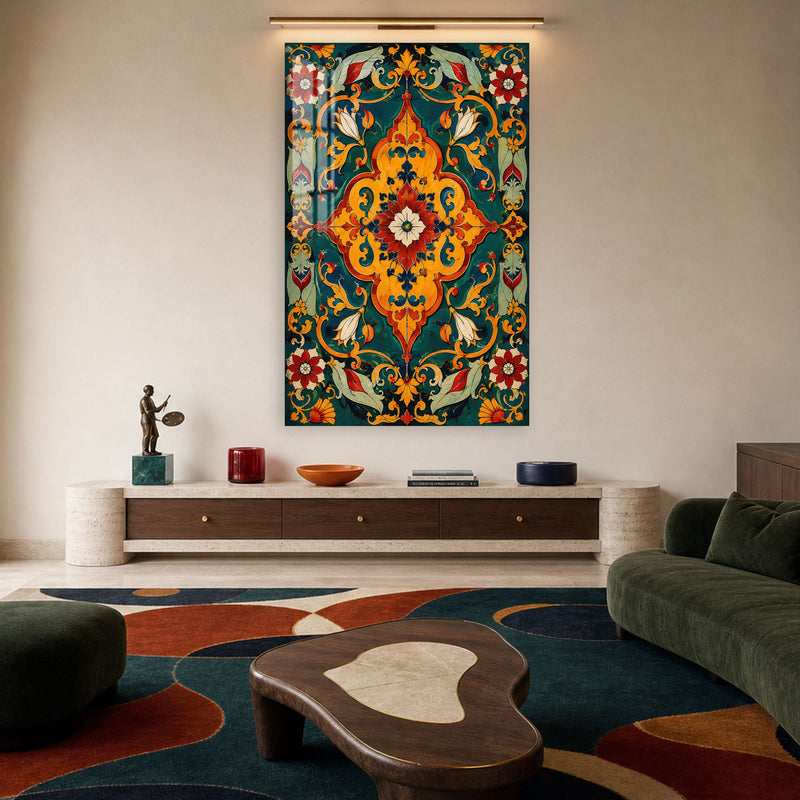 Artronauts Glass Print Emerald Floral Medallion Glass Wall Art