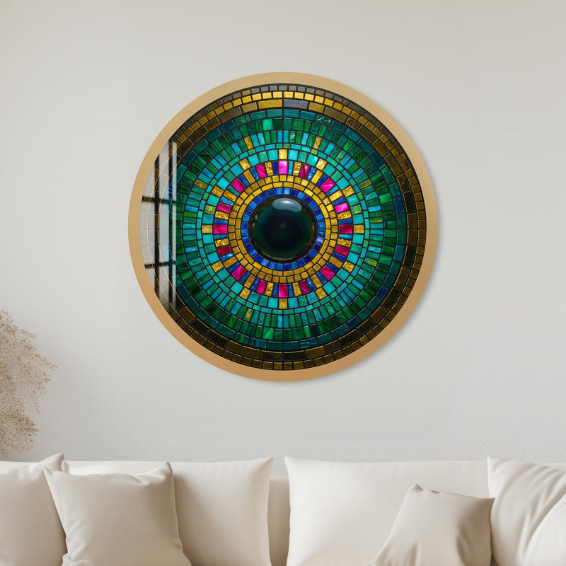Concentric Emerald Iris Mandala with gold frame