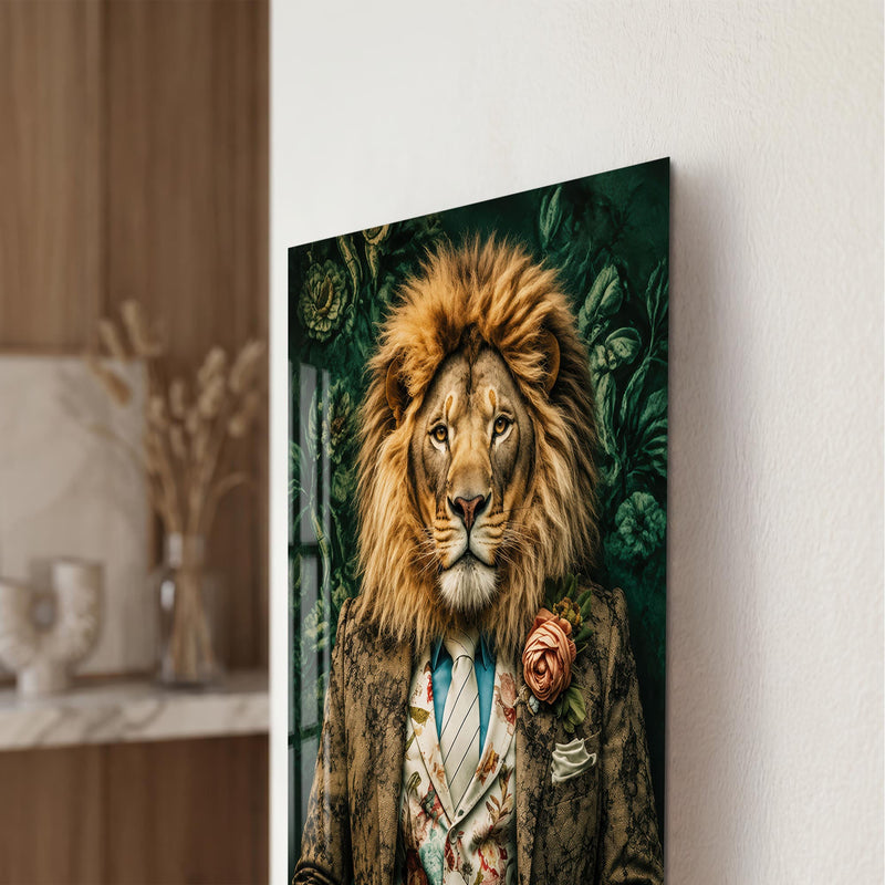 Artronauts Glass Print Floral Gentleman Lion Glass Wall Art