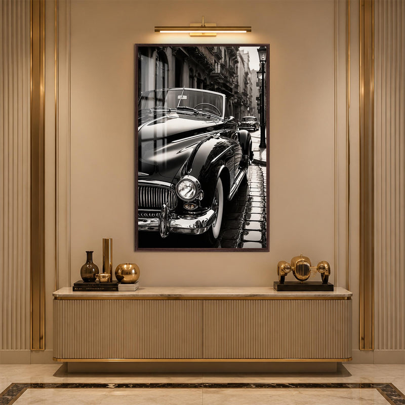 Classic Roadster In The Rain with walnut frame