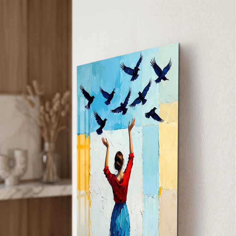Woman Releasing Birds close-up angled detail