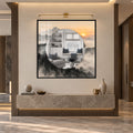 Misty Mountain Sunrise with gold frame