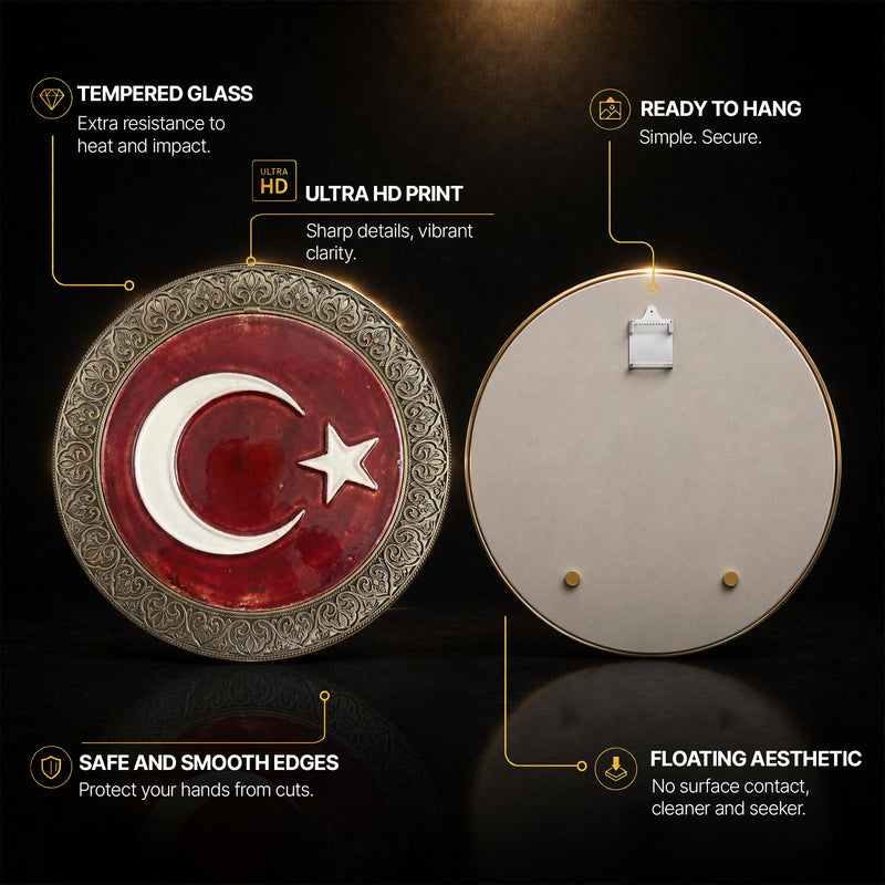 Crescent Star Emblem Plate — tempered glass, ultra HD print, ready to hang